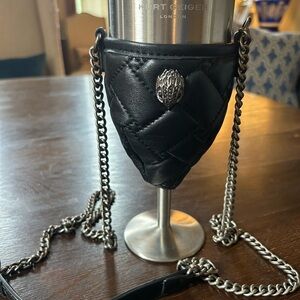 Unique sold out black leather and metal thermal wine glass cross body accessory
